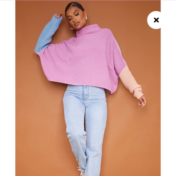 Pink Oversized Color Block Sweatshirt - Picture 4 of 9